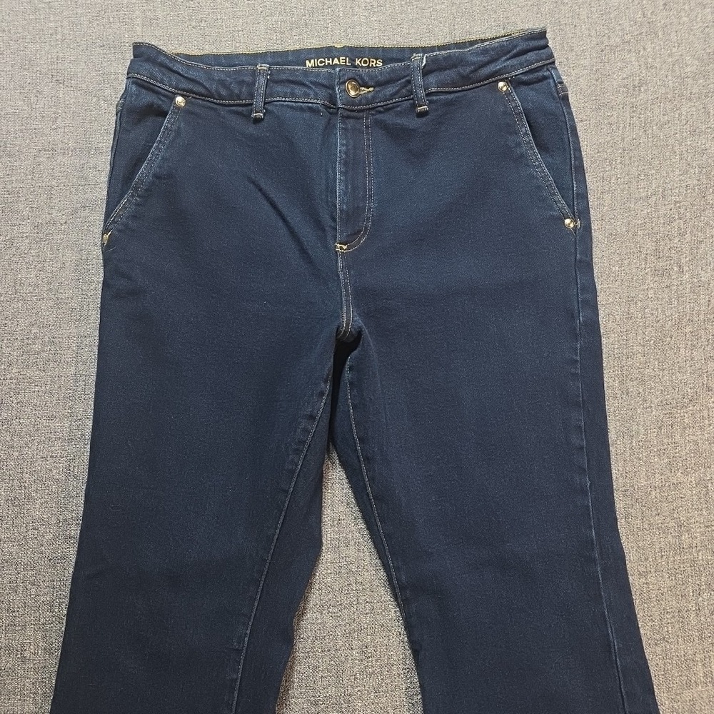 MICHAEL KORS Women's 12 Selma Flare Leg High-Rise Jeans Dark Wash Blue Denim
